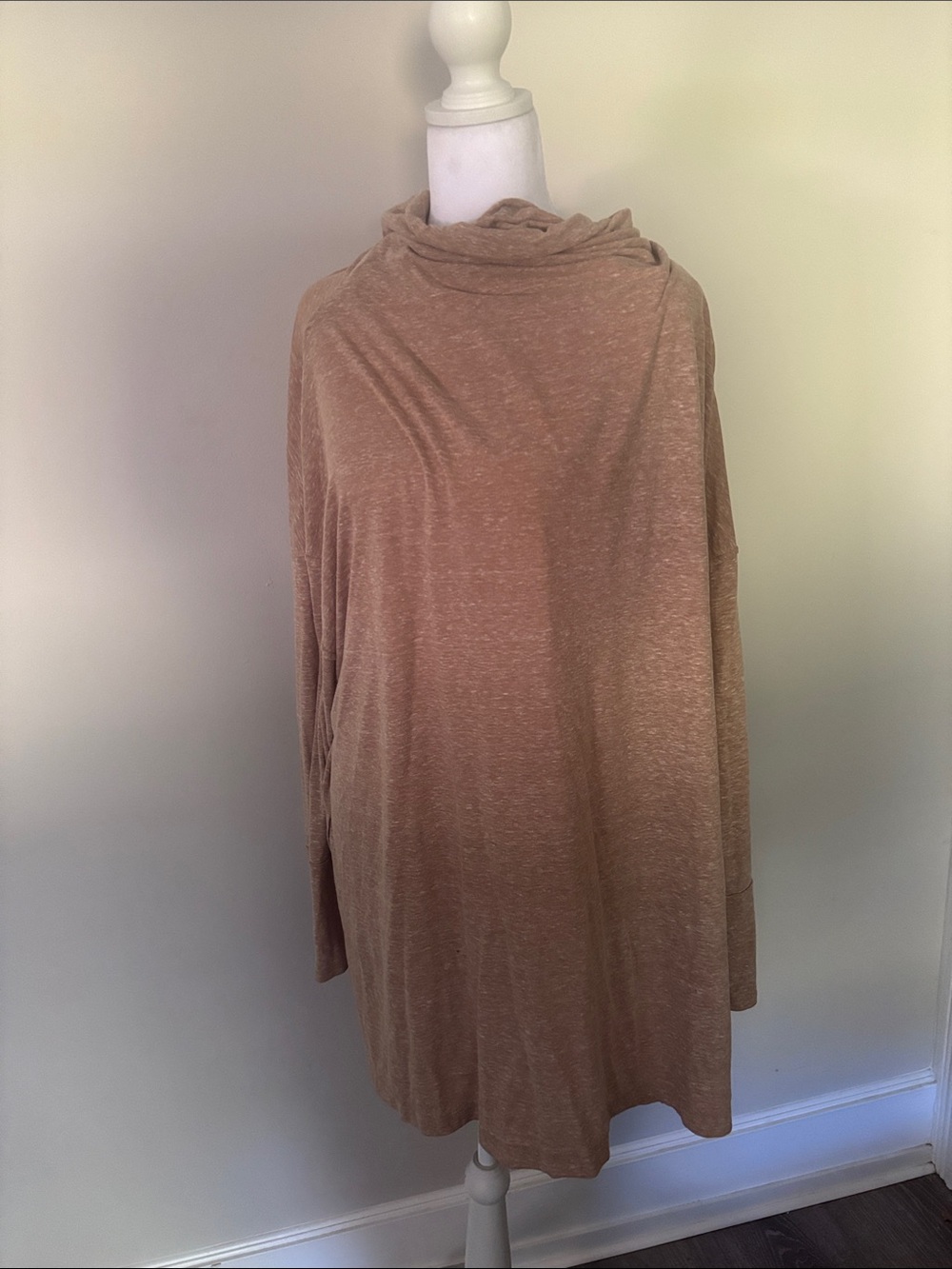 Free People Light Brown Long Sleeve Draped Hooded Top